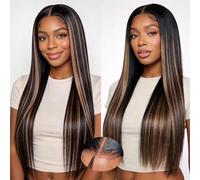 Highlight 9x6 Straight 250% Densité Perruque Femme Naturelle Brésilien Ombre Color Perruque Naturel Humaine Sans Colle Glueless Wear and Go Wig Human Hair Pre Plucked Pre Cut 14 Pouces
