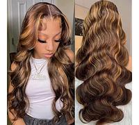 Highlight P4/27 perruque cheveux humains Transparent 13X4 Ombre perruques 200% vague pré-plumé des cheveux de bébé vrais perruques de cheveux humains sans collage pour les femmes 28 pouces 70CM
