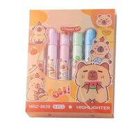 Highlighters Capybara, jol-i stylo de surligneur de pointe de bullette, stylos fluorescents pastels capybara collants fluorescents de 6, caricatures Capybara Gel Ink Highlighters pour les élèves