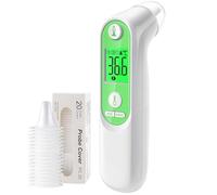 Highly Accurate Ear Thermometer, Digital Ear Thermometer for Kids and Adults, Memory Recall, Fever Alarm and 21 Disposable Probe Covers (LCD-White) (indigo)