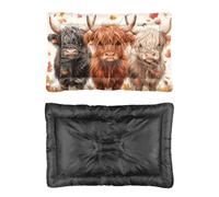 Hightopup Automne Highland Cattle Trio Lit pour chien Tapis de cage pour chien Fond antidérapant Confortable Moyen Lavable Multi Scénario Grand Meubles Cadeau Imprimé Matelas 90 x 60 cm