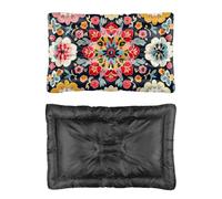 Hightopup Folk Art Lit pour chien avec broderie florale Fond antidérapant Doux Imperméable Multi Scénario Grand Meubles Cadeau Imprimé Matelas 90 x 60 cm