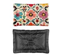 Hightopup Folk Art Lit pour chien Motif floral brodé Matelas de cage antidérapant Fond plat Grand lit imperméable Multi Scénario Pet Bedding Cadeau imprimé chiens 90 x 60 cm