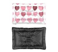 Hightopup Lit pour chien avec fond antidérapant et motif cœurs - Rose - Marron - Lavable - Taille M - Cadeau imprimé - 90 x 60 cm