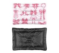 Hightopup Lit pour chien en satin rose avec nœuds pour chien, doublure de cage avec fond plat, matelas imperméable multi-scénarios, grand mobilier, cadeau, lit imprimé, taille M, 90 x 60 cm