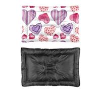 Hightopup Lit pour chien et chat avec fond antidérapant et motif cœurs Rose/violet Grand lit lavable multi-scénario Grand meuble cadeau imprimé chiens 90 x 60 cm