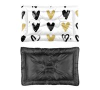 Hightopup Lit pour chien motif cœur noir doré tapis tapis antidérapant confortable matelas imperméable multi-scénario animal de compagnie cadeau imprimé chiot 60 x 45 cm
