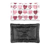 Hightopup Lit pour chien motif cœurs rose bordeaux avec fond antidérapant confortable et anti-mastication - Cadeau imprimé pour chiot - 90 x 60 cm