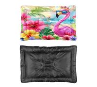 Hightopup Lit pour chien motif flamant rose sur la plage tropicale - Fond antidérapant - Indestructible - Plusieurs scénarios - Caisse imprimée - 60 x 45 cm