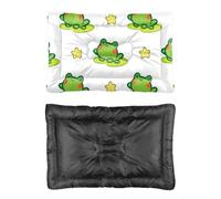 Hightopup Lit pour chien motif grenouille et étoiles avec fond antidérapant et inscription « Cute Frog Stars » - 60 x 45 cm