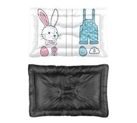 Hightopup Lit pour chien motif lapin de Pâques et salopette - Fond antidérapant - Souple - Indestructible - Literie multi-scénario - Cadeau imprimé - Taille M - 60 x 45 cm