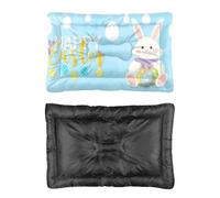 Hightopup Lit pour chien motif œufs de lapin de Pâques - Bleu - Doublure de caisse antidérapante - Confortable - Lavable - Plusieurs scénarios - Cadeau imprimé - 90 x 60 cm