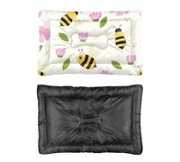 Hightopup Tapis pour chien Motif floral rose avec abeilles Fond antidérapant Confortable Lit imperméable Plusieurs scénarios Cadeau imprimé pour chiens Taille M 90 x 60 cm