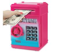 Highttoy Tirelire Électronique Enfant 3-12 Ans, Tirelire Coffre-Fort avec Code, ATM Safe Coffre-Fort Enfant Jouet Cadeau Fille Rouge Rosé