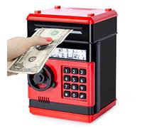 Highttoy Tirelire Enfant,Tirelire Coffre-Fort avec Code Cadeau Enfant 3-12 Ans Garçon Fille Tirelire Électronique Coffre Argent ATM Coffre-Fort Enfant Rouge