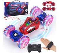 Highttoy Voiture Télécommandée Spider Enfant, 4x4 Voiture Telecommandé Contrôle Gestuel Tout Terrain Rotation à 360° avec Spray, Musique et LED, Jouet Enfant 6 7 8 9 10 Ans Cadeau Garçon Fille, Rouge