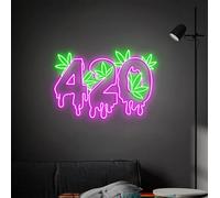 Highway 420 feuille de cannabis vert LED Neon Shield für Murdécoration USB réglable Lumière Salon Bars Pub Club Assemblées Art Murdécoration