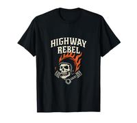Highway Rebel Gothic Moto Crâne Flammes T-Shirt