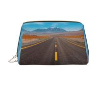 Highway Road in The Desert Landscape Trousse de maquillage en cuir Pochette de voyage Organiseur de toilette
