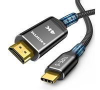 Highwings Câble USB C vers HDMI 1 m Noir, 4K @ 60 Hz UHDThunderbolt 3 vers câble HDMI [Anti-interférence] [Plaqué or] Compatible avec iPhone 16/15 Pro, MacBook Pro/Air, Surface, Galaxy S10/S9, etc