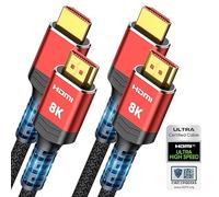Highwings Lot de 2 câbles HDMI 10 K 8 K 6,6 FT/2 m, câble HDMI 2.1 fin certifié 48 Gbps, câble tressé HDMI haute vitesse (8 K @ 60 Hz, 4 K @ 120 Hz) HDCP 2.2&2.3, eARC, HDR10, compatible Apple