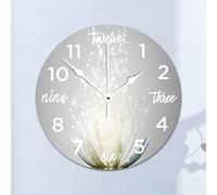 Higoss Art Design Horloge murale nénuphar, silencieuse, sans tic-tac, à piles, moderne, ronde, plantes naturelles, pour cuisine, bureau, école, décoration d'intérieur, 25,4 x 25,4 cm