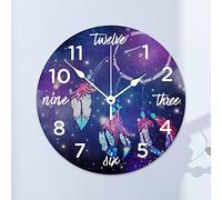 Higoss Horloge murale attrape-rêves avec ciel étoilé coloré, silencieuse, sans tic-tac, horloge ronde indienne moderne pour cuisine, bureau, école, décoration d'intérieur, 25,4 x 25,4 cm