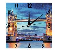 Higoss Horloge murale carrée de Londres - Tower Bridge - Horloge silencieuse sans tic-tac, 30,5 cm, fonctionne avec des piles, décoration précise pour paysage/ville/ferme/maison/bureau