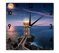 Higoss Horloge Murale Carrée France Phare Étoiles Bretagne Silencieux Sans Tac 30,5 cm Fonctionnement à Piles Précise Paysage Paysage Ville Ferme Maison Bureau Décoration