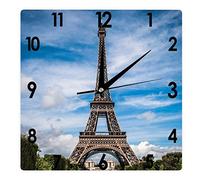 Higoss Horloge murale carrée - Motif Tour Eiffel - Paysage de Paris - Silencieuse - 30,5 cm - Fonctionnement à piles - Paysage précis - Décoration de maison ou de bureau