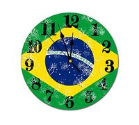 Higoss Horloge murale décorative avec drapeau du Brésil, horloge murale ronde moderne à piles, horloge à suspendre pour cuisine, maison, bureau, salle de bain, chambre à coucher, 30,5 cm