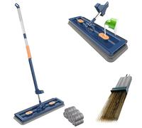 HiGropcore Grand balai plat à essorage automatique avec tampons en microfibre pour humide et sec, 137,2 cm UltraClean 360 degrés Magic Mop avec raclette
