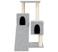 Higsose Arbre à chat d'intérieur avec griffoirs en sisal - Gris clair - 61 x 55 x 82 cm - Bois et peluche - Aire de jeux pratique pour chat - Peluche douce - Domaine d'activité pour animaux de
