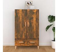 Higsose Buffet haut - Armoire de rangement moderne en bois pour salon, chambre à coucher ou couloir - Design industriel - Chêne fumé - 70 x 31 x 115 cm