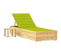 Higsose Chaise longue de jardin, avec table et coussin, en pin imprégné, 198 x 68 x 75 cm, vert clair, pour l'extérieur, l'extérieur, résistante aux intempéries, pour balcon, fonction décorative
