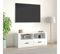 Higsose Meuble TV Salon Blanc Brillant 100x35x40 cm Bois d'ingénierie Design Tendance Armoire Multimédia Grand Espace de Rangement Garder Magazines Livres Autres Articles Meuble de DVD