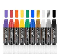 HIGSPE 10 Couleurs Marqueur Acrylique Large, 15mm Jumbo Stylos de Peinture Acrylique, 3 en 1 Feutres Graffiti Acryliques Permanents pour Pierre, Verre, Oeuf de Pâques, Bois et toile, Artiste de rue
