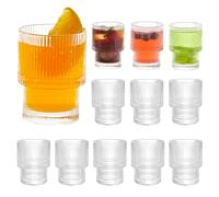 HIGSPE 200ml Verre a Eau Nervurés, Lot de 12 Verre Strié Vintage Style Origami, Empilables Verres à Jus et Soda, Verres Cannelés pour Smoothies, Thé, Café, Cocktails, Whisky