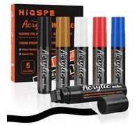 HIGSPE 5 Couleurs Marqueur Acrylique Large, 15mm Jumbo Stylos de Peinture Acrylique, 3 en 1 Feutres Graffiti Acryliques Permanents pour Pierre, Verre, Oeuf de Pâques, Bois et toile, Artiste de rue