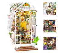 HIGSPE Book Nook DIY Kit, Maquette Maison Miniature avec Meubles et Lumière LED, Puzzle 3D Maison de Poupées en Bois, Jardin Serre-Livres d'art, Modèle de Construire pour Adultes Enfant
