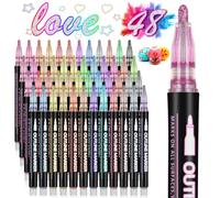 HIGSPE Feutres Paillettes, 48 Couleurs Stylo Paillette Marqueur Magique, Outline stylos à paillettes double ligne Cadeau Fille 4-12 Ans, pour Dessin, Scrapbooking, Carte Cadeau