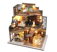 HIGSPE Maquette Maison Miniature DIY Kit, Puzzle 3D Maison de Poupées avec Meubles et Lumière LED en Bois, Cadeau de Bricolage, Loft Modèle de Construire pour Adultes Enfant