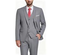 Hihawk Costume 3 pièces pour Homme avec Tissu Extensible, Coupe ajustée, Ensemble Blazer à Un Bouton, Veste, Gilet et Pantalon avec Cravate, Gris, Taille S
