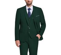 Hihawk Costume 3 pièces pour Homme avec Tissu Extensible, Coupe ajustée, Ensemble Blazer à Un Bouton, Veste, Gilet et Pantalon avec Cravate, Vert Profond, Taille L