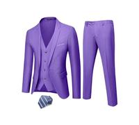 Hihawk Costume 3 pièces pour homme en tissu extensible, coupe ajustée, un bouton, veste, pantalon avec cravate., violet, Taille S
