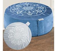 Hihealer Coussin de Méditation avec Housse en Velours - Grand Zafu Tibétain pour Yoga et Méditation, Rempli de Cosses de Sarrasin, Cadeau Relaxation pour Femme (Gris et Bleu, 40 x 40 x 12 cm)