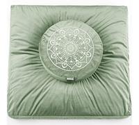Hihealer Ensemble Coussin de Méditation et Tapis Zabuton - Grand Zafu et Tapis de Méditation pour Hommes et Femmes, Idéal pour Yoga, Relaxation et Pleine Conscience (Vert, 40x40x13cm & 80x80x8cm)