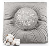 Hihealer Ensemble Coussin de Méditation et Tapis Zabuton - Grand Zafu et Tapis de Méditation pour Hommes et Femmes, Idéal pour Yoga, Relaxation et Pleine Conscience (Gris, 40x40x13cm & 80x80x8cm)