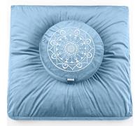 Hihealer Ensemble Coussin de Méditation et Tapis Zabuton - Grand Zafu et Tapis de Méditation pour Hommes et Femmes, Idéal pour Yoga, Relaxation et Pleine Conscience (Bleu, 40x40x13cm & 80x80x8cm)