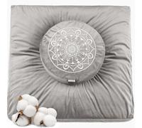 Hihealer Ensemble Coussin de Méditation et Tapis Zabuton - Grand Zafu et Tapis de Méditation pour Hommes et Femmes, Idéal pour Yoga, Relaxation et Pleine Conscience (Gris, 40x40x13cm & 80x80x8cm)